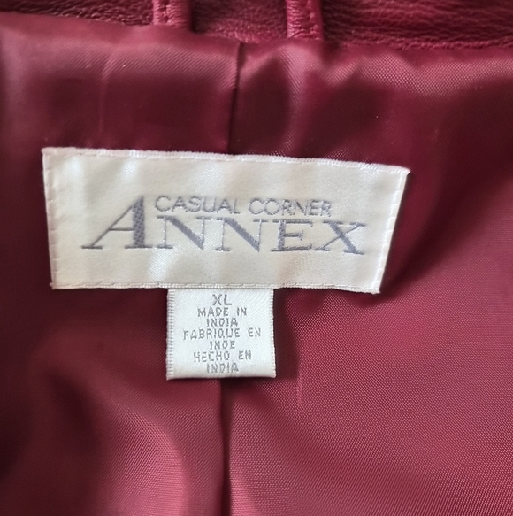 Casual Corner ANNEX XL Burgundy Genuine Leather Jacket VTG 90s Y2K Zip Front - Picture 3 of 9